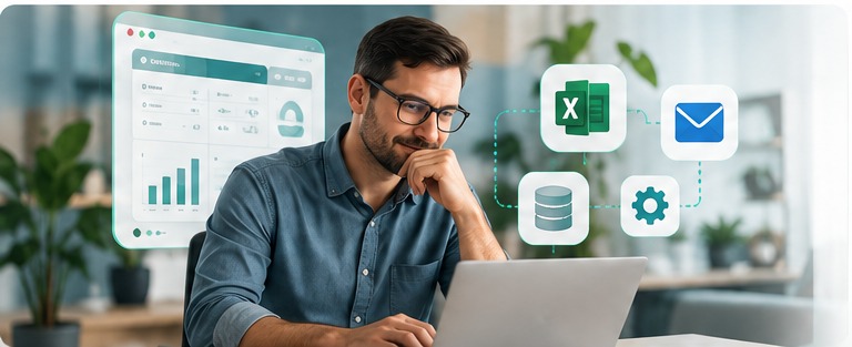 Profesional trabajando con procesos empresariales, datos y automatización